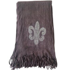 Cyber Y2K Knit Scarf Womens Brown Solid Rhinestone Fringe Fleur Whimsigoth Glam